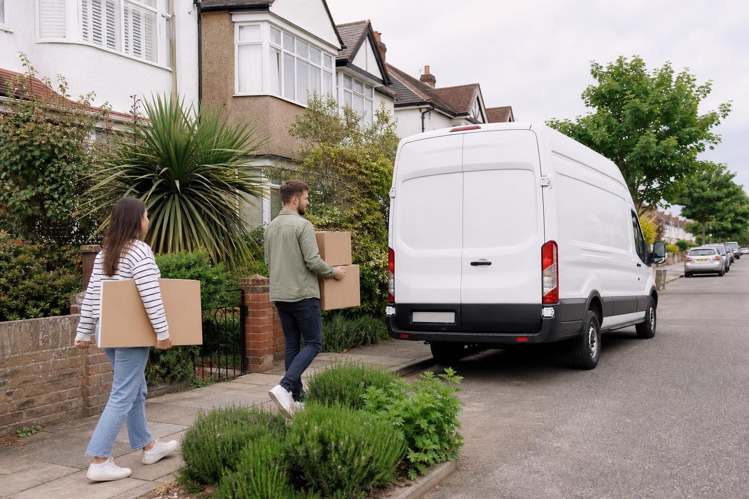 Hire van parked on a residential street for a home move in Edgware